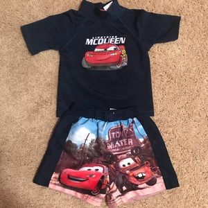 Boys Cars Swim Trunks and Rash Guard, Size 2T